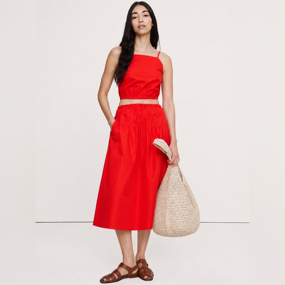 NWT! Banana Republic Cadmium Red Poplin Drop-waist Midi Skirt - Size XL TALL 🪨